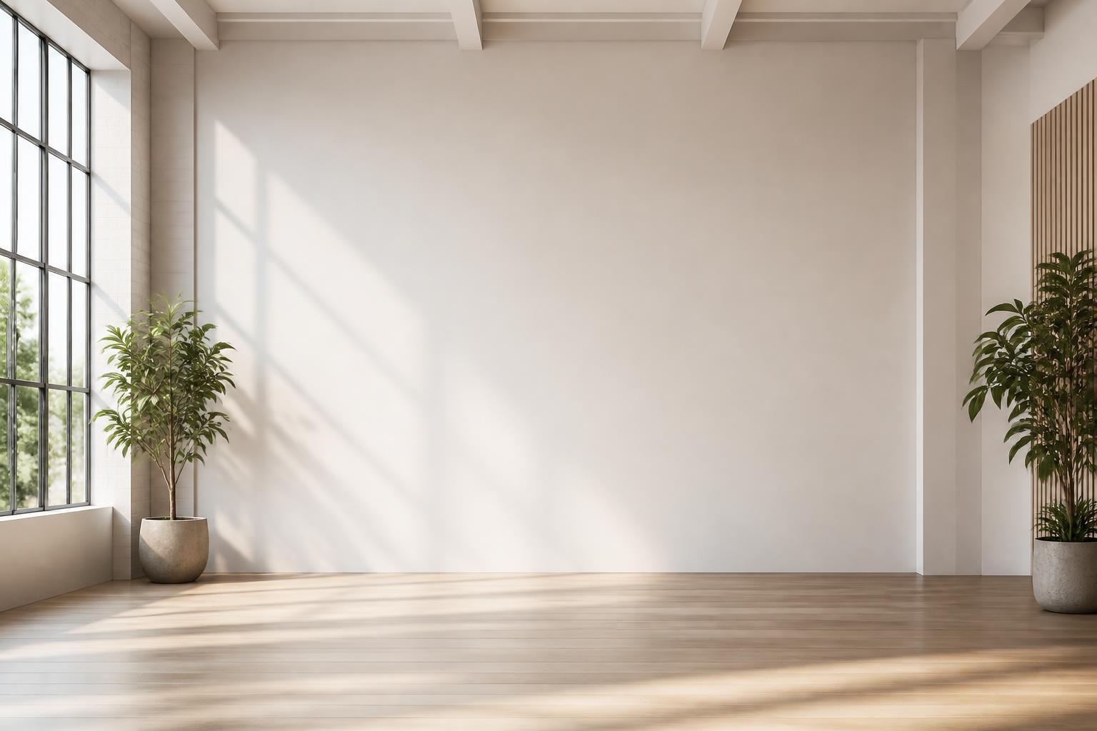 Bright modern marketing studio with open space and presentation screen